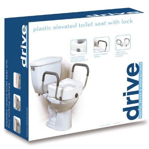 Raised Toilet Seat With Lock & Alum Det Arms Elongated